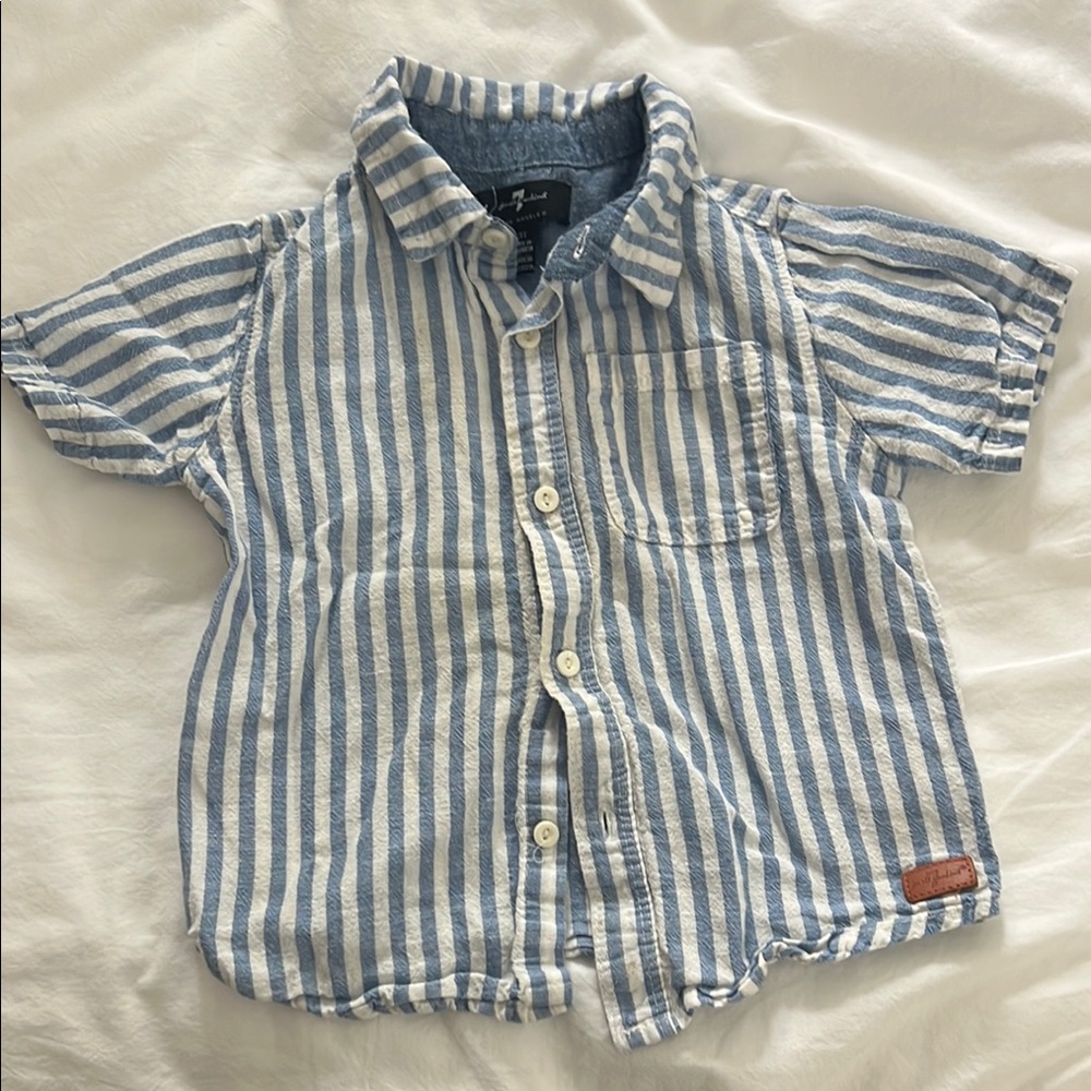 7 For All Mankind Blue and White Striped Button Down Shirt
